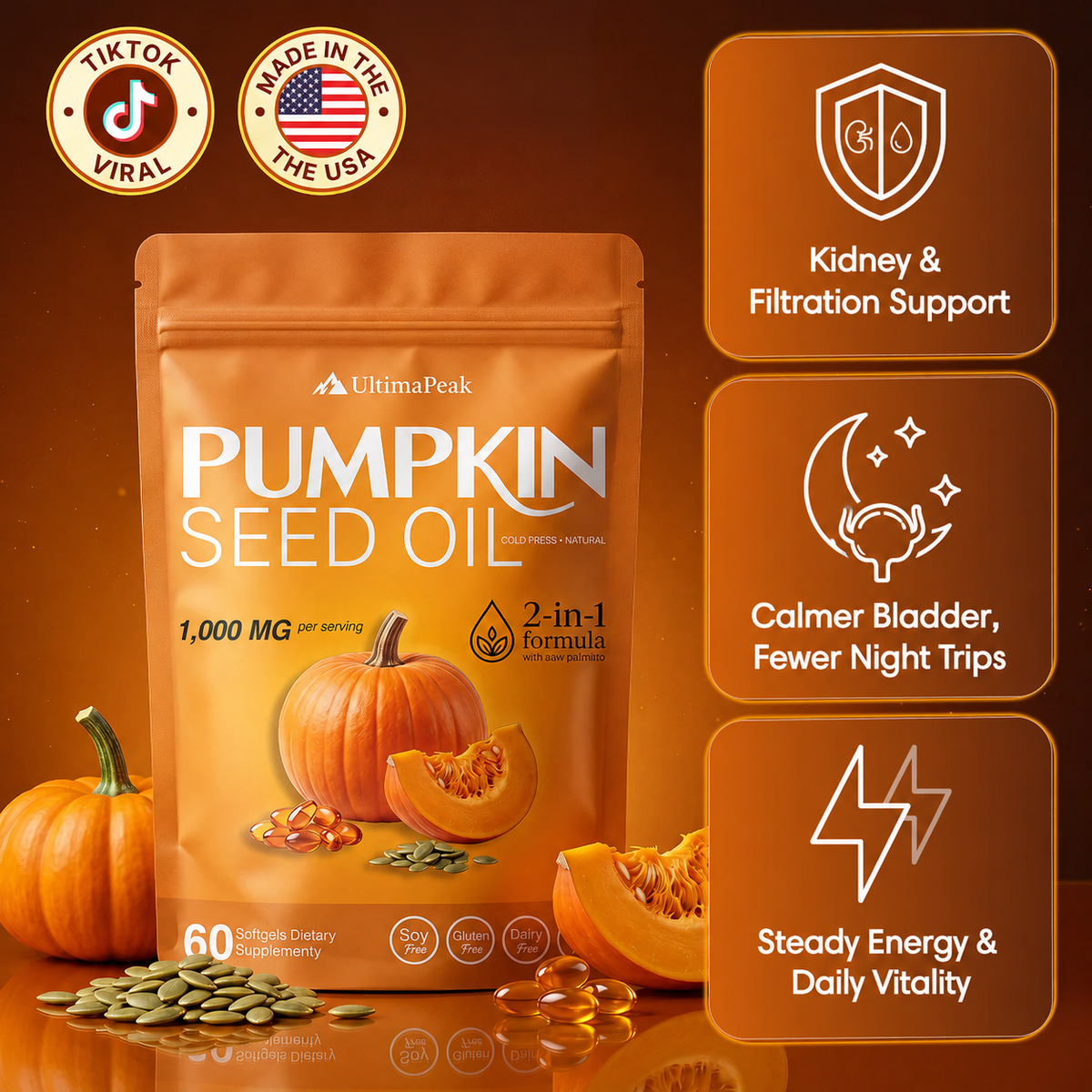 UltimaPeak Pumpkin Seed Oil Softgels